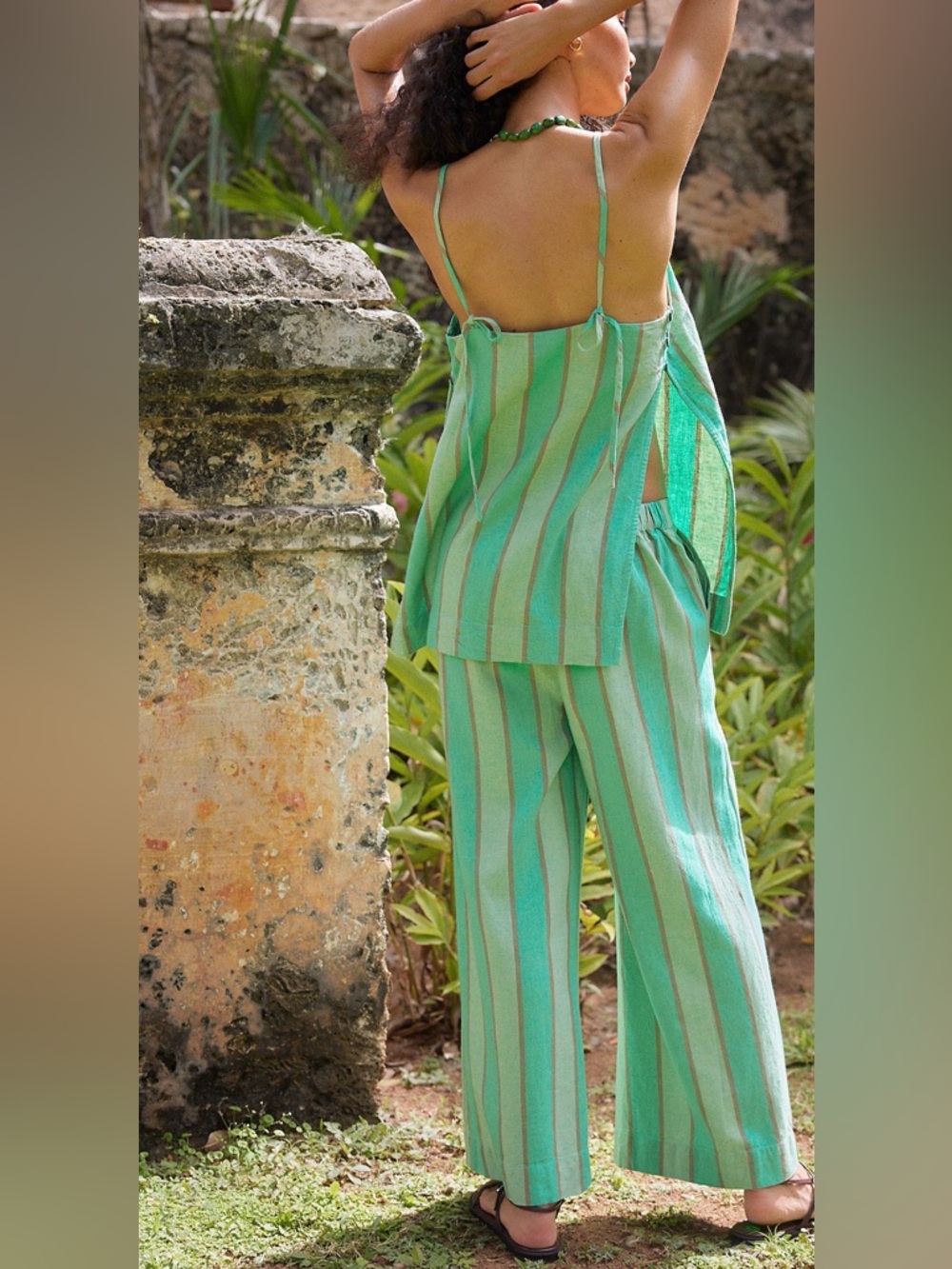 Free People Sightseer Linen Striped Pant Set π₯ Size M - Picture 2 of 3